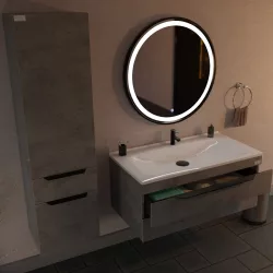   TMP IRON fürdőszobai tükör 90 cm - világítással - FEKETE keret - kerek