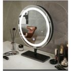 Harmony 40 fekete keretes kerek álló pipere tükör 3 színű led világítással 40x40 cm