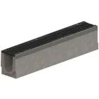PRO fibrobeton vízelvezető folyóka készlet – LN100, lejtős Hext.230/225 mm, D400 öntöttvas rács, vízszintes kimenettel