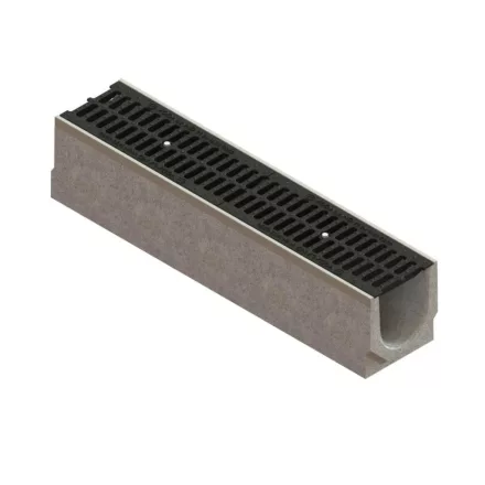BASE vízelvezető folyóka készlet – fibrobeton, LN150, Hext.225 mm, öntöttvas, vízszintes, C250