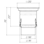 INOX szifon rozsdamentes 250x250 csúszásgátló rács függőleges kimenet DN150 L15 250x250x314 (0522.15.11.3AS)