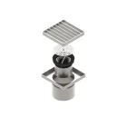 STAINLESS inox padlóösszefolyó – 150×150 mm, réses fedlap, függőleges kimenet DN110