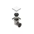 INOX szifon rozsdamentes 150x150 rács perforált oldalsó kimenet DN110 L15 151x151x195 (0525.10.21.3.1-EU)