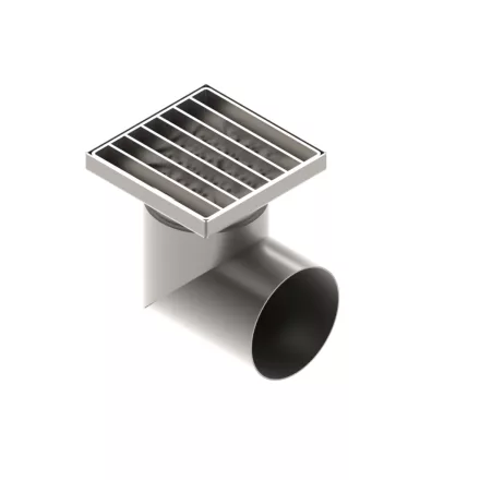 INOX szifon rozsdamentes 150x150 rács in réses oldalsó kimenet DN110 L15 151x151x195 (0525.10.21.3.4-EU)