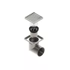 INOX szifon rozsdamentes 150x150 rács in réses oldalsó kimenet DN110 L15 151x151x195 (0525.10.21.3.4-EU)