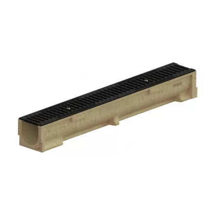 BASE vízelvezető folyóka készlet – polimerbeton, LN100, Hext.100 mm, Öntöttvas rács, C250, 1000 mm