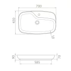 CeraStyle - Top Counter pultra ültethető porcelán mosdó - NOVA - 70 x 43 cm