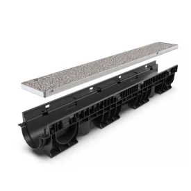   BASE vízelvezető folyóka készlet – PP, LN100, Hext.135 mm, INOX rács szürke, A15