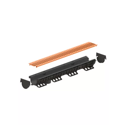 BASE vízelvezető folyóka készlet – PP, LN100, Hext.120 mm, rézhatású CUPRU rács, A15, 1000 mm