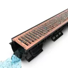 BASE vízelvezető folyóka készlet – PP, LN100, Hext.120 mm, rézhatású CUPRU rács, A15, 1000 mm