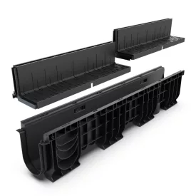   BASE vízelvezető folyóka készlet – PP, LN100, Hext.300 mm, Polipropilén (PP) rács, A15, 1000 mm