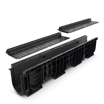 BASE vízelvezető folyóka készlet – PP, LN100, Hext.225 mm, PP réses L H25, A15