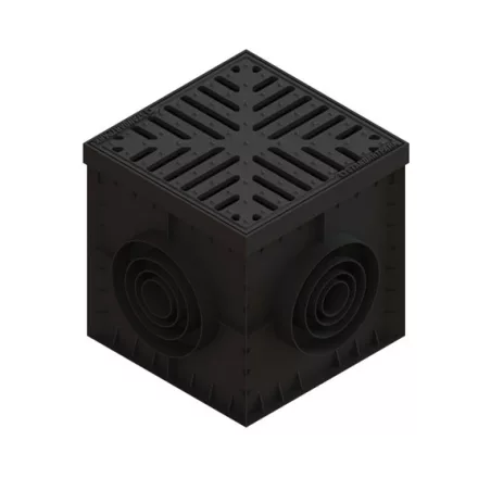 PP BASE aknakészlet négyzetes szifonfal és levélfogó kosár öntöttvas rács A15 300x300 (083703334)