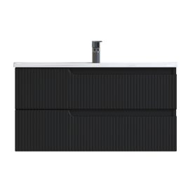   Piramida EURIDIKA fali fürdőszobabútor - műmárvány mosdóval -2 fiókos - PINO FEKETE - 100 x 48 x 53