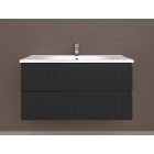 Piramida EURIDIKA fali fürdőszobabútor - műmárvány mosdóval -2 fiókos - PINO FEKETE - 100 x 48 x 53