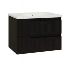 Piramida EURIDIKA fali fürdőszobabútor - műmárvány mosdóval -2 fiókos - PINO FEKETE - 100 x 48 x 53