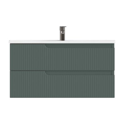 Piramida EURIDIKA fali fürdőszobabútor - műmárvány mosdóval -2 fiókos - PINO ZÖLD - 100 x 48 x 53 cm