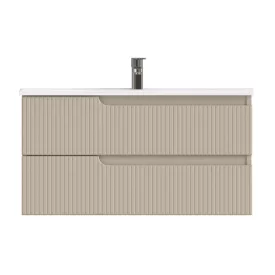   Piramida EURIDIKA fali fürdőszobabútor - műmárvány mosdóval -2 fiókos - PINO BÉZS - 100 x 48 x 53 cm