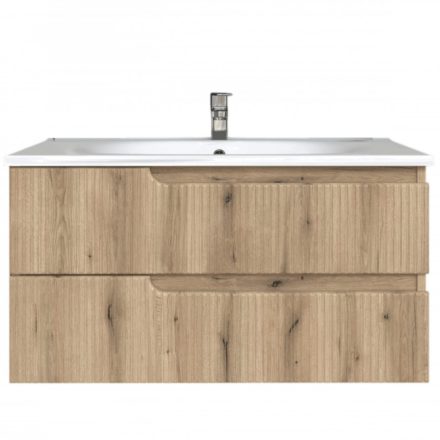 Piramida EURIDIKA fali fürdőszobabútor - műmárvány mosdóval -2 fiókos - PINO TÖLGY - 100 x 48 x 53 cm