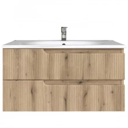 Piramida EURIDIKA fali fürdőszobabútor - műmárvány mosdóval -2 fiókos - PINO TÖLGY - 100 x 48 x 53 cm