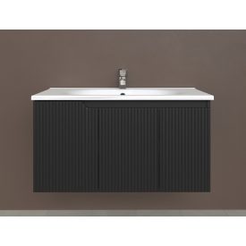   Piramida EURIDIKA fali fürdőszobabútor - műmárvány mosdóval -3 ajtós - PINO FEKETE- 100 x 48 x 53 cm