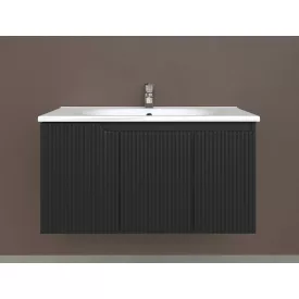   Piramida EURIDIKA fali fürdőszobabútor - műmárvány mosdóval -3 ajtós - PINO FEKETE- 100 x 48 x 53 cm