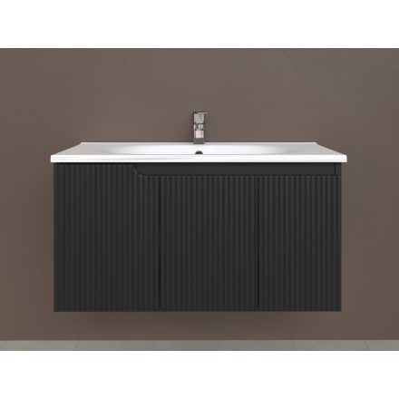 Piramida EURIDIKA fali fürdőszobabútor - műmárvány mosdóval -3 ajtós - PINO FEKETE- 100 x 48 x 53 cm