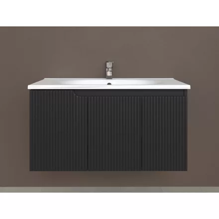 Piramida EURIDIKA fali fürdőszobabútor - műmárvány mosdóval -3 ajtós - PINO FEKETE- 100 x 48 x 53 cm