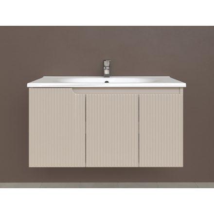 Piramida EURIDIKA fali fürdőszobabútor - műmárvány mosdóval -3 ajtós - PINO BÉZS - 100 x 48 x 53 cm