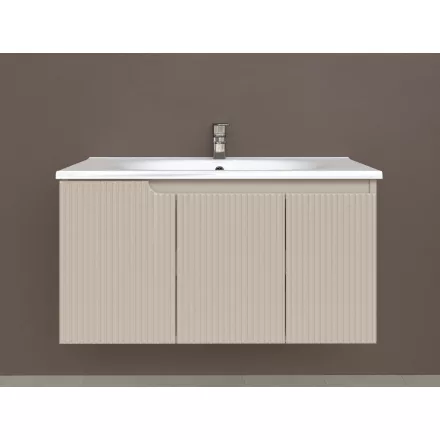 Piramida EURIDIKA fali fürdőszobabútor - műmárvány mosdóval -3 ajtós - PINO BÉZS - 100 x 48 x 53 cm