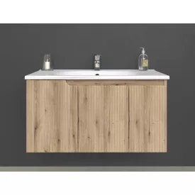   Piramida EURIDIKA fali fürdőszobabútor - műmárvány mosdóval -3 ajtós - PINO TÖLGY - 100 x 48 x 53 cm