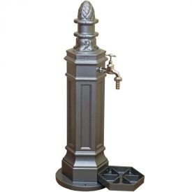   ROMA kerti alumínium öntvény állókút Kalapácslakk ezüst, külső menetes réz kerti csappal 