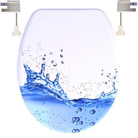 Lecsapódásgátlós duroplast WC ülőke Kék hullámos mintás, rozsdamentes fémzsanérral