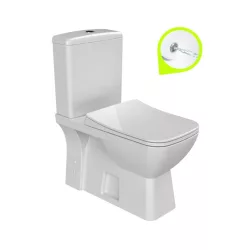   Duru perem nélküli mély öblítésű szögletes monoblokkos WC alsó/hátsó kifolyású, tartállyal, tető nélkül, beépített bidé funkcióval
