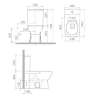 Duru perem nélküli mély öblítésű szögletes monoblokkos WC alsó/hátsó kifolyású, tartállyal, wc tetővel