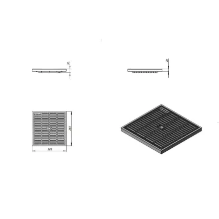 BASE PP réses rács – 300×300 mm akna, fekete, A15