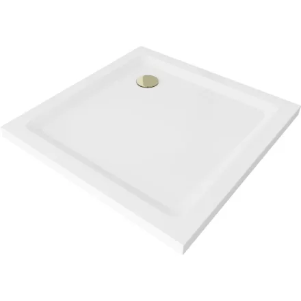Mexen Flat Slim akril zuhanytálca 70 x 70 cm, fehér, arany szifonnal