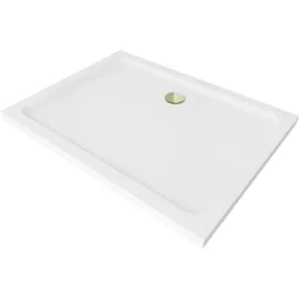   Mexen Flat Slim akril zuhanytálca 120 x 80 cm, fehér, arany szifonnal