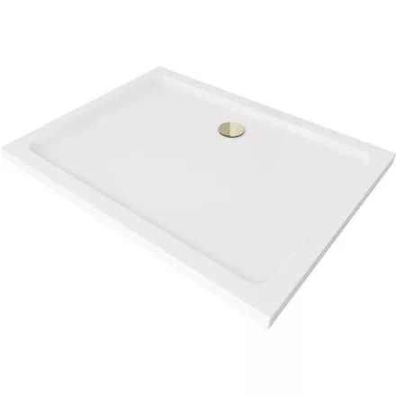 Mexen Flat Slim akril zuhanytálca 130 x 80 cm, fehér, arany szifonnal