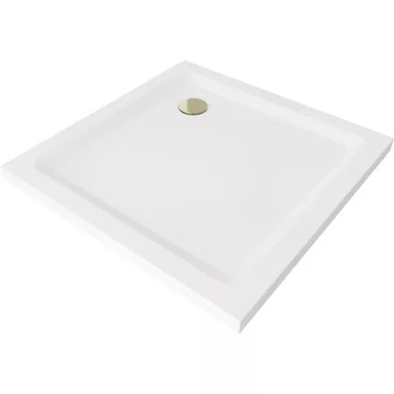 Mexen Flat Slim akril zuhanytálca 80 x 80 cm, fehér, arany szifonnal