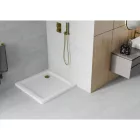 Mexen Flat Slim akril zuhanytálca 90 x 90 cm, fehér, arany szifonnal