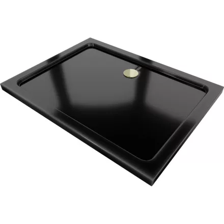 Mexen Flat Slim akril zuhanytálca 120 x 80 cm, fekete, arany szifonnal