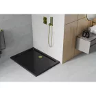 Mexen Flat Slim akril zuhanytálca 120 x 80 cm, fekete, arany szifonnal