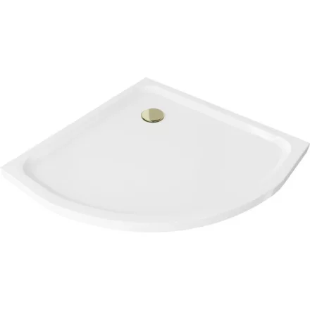 Mexen Flat Slim íves akril zuhanytálca 100 x 100 cm, fehér, arany szifonnal