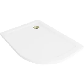   Mexen Flat Slim aszimmetrikus íves akril zuhanytálca 100 x 80 cm, balos, fehér, arany szifonnal