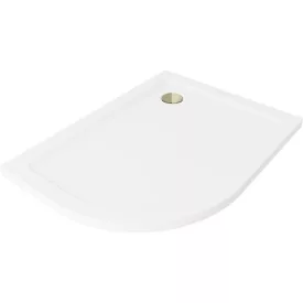   Mexen Flat Slim aszimmetrikus íves akril zuhanytálca 100 x 80 cm, jobbos, fehér, arany szifonnal