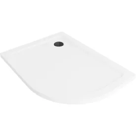   Mexen Flat Slim aszimmetrikus íves akril zuhanytálca 120 x 80 cm, balos, fehér, fekete szifonnal