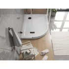 Mexen Flat Slim aszimmetrikus íves akril zuhanytálca 90 x 80 cm, jobbos, fehér, fekete szifonnal