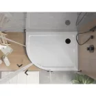 Mexen Flat Slim aszimmetrikus íves akril zuhanytálca 100 x 90 cm, jobbos, fehér, fekete szifonnal