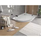 Mexen Flat Slim aszimmetrikus íves akril zuhanytálca 120 x 90 cm, jobbos, fehér, fekete szifonnal